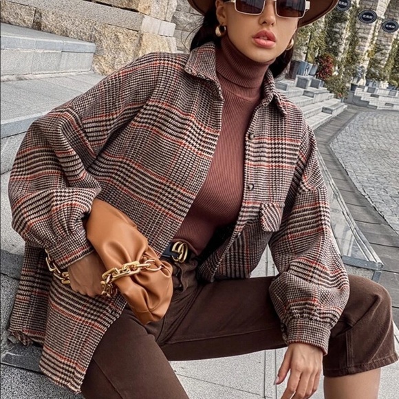 Jackets & Blazers - Plaid oversized boyfriend fit jacket coat tweed